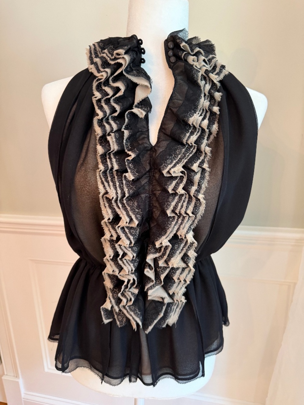 NWT Robert Rodriguez for Target Black Lace Ruffle Halter Peplum Top XS